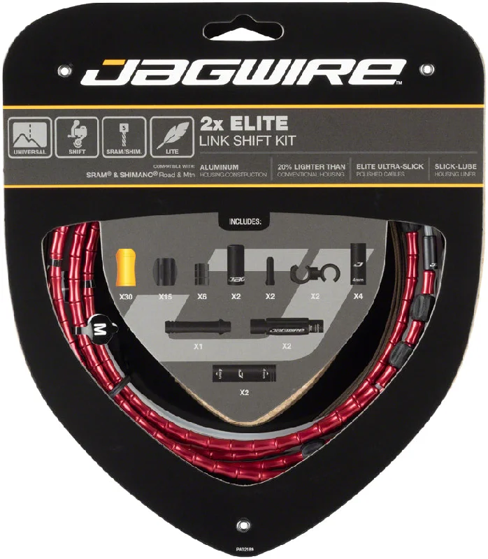 bicycle tire kit-Jagwire 2x Elite Link Shift Cable Kit SRAM/Shimano Polished Ultra-Slick Cables Red