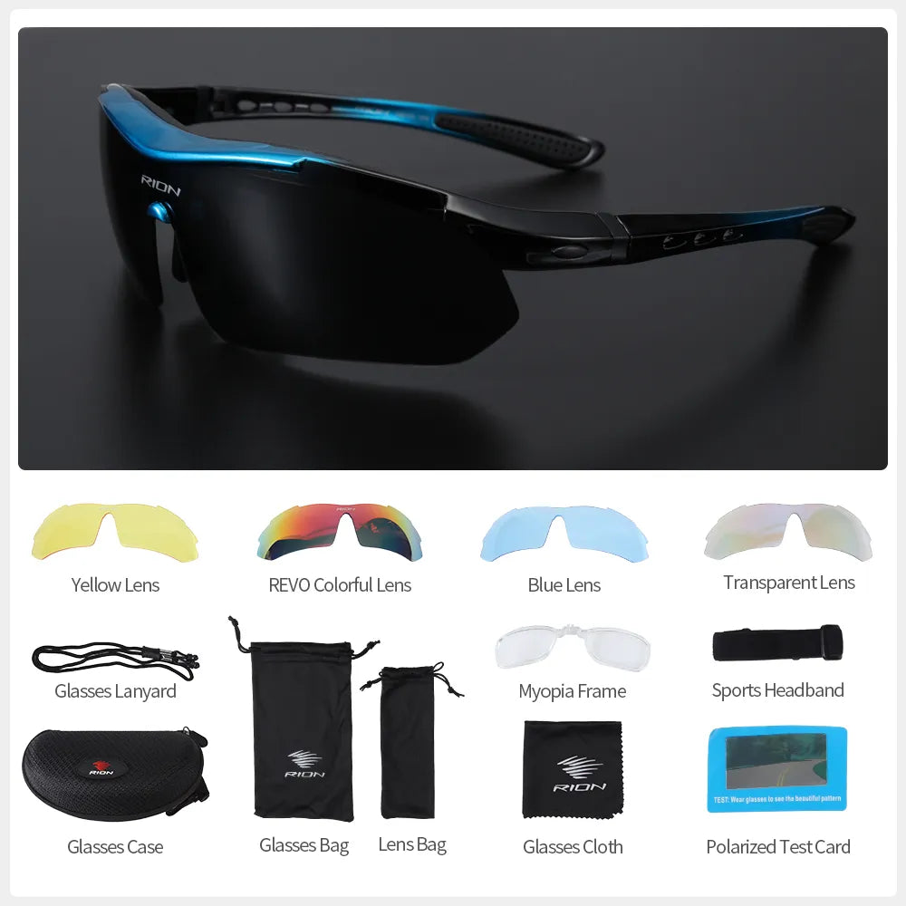 bicycle carbon kit-RION Men Cycling Glasses MTB Road Cycling Eyewear Protection Goggles Outdoor Sports Bicycle Sunglasses with 5 Lens