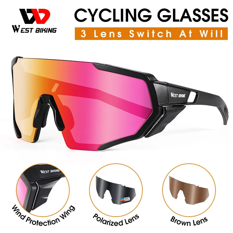 bicycle lane kit-Polarized Cycling Sunlasses 3 Lens UV400 Windproof Sport Glasses Men Women MTB Road Bike Eyewear Cycling Goggles