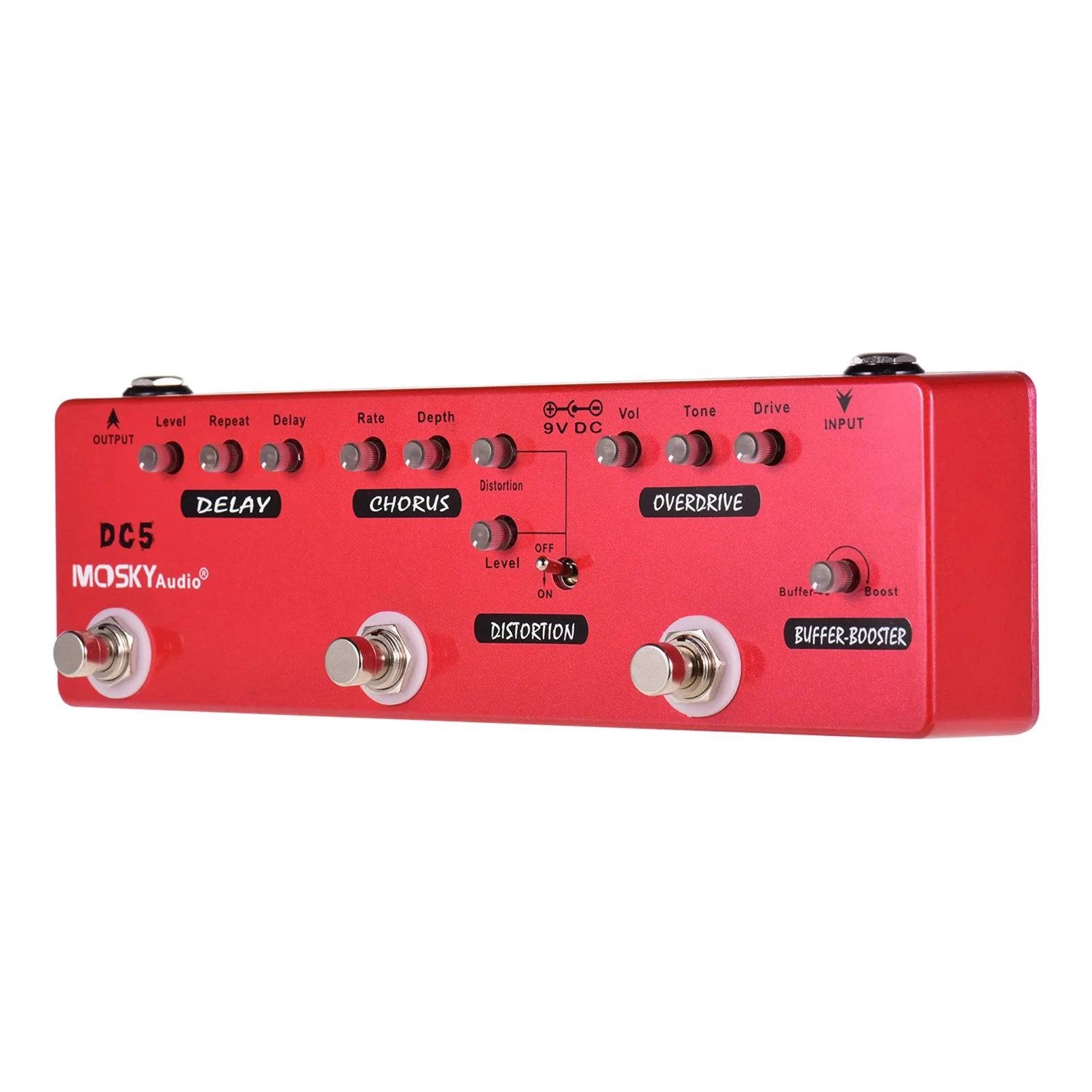 DC5 6-in-1 Guitar Multi-Effects Pedal Delay Chorus Distortion Overdrive Booster Buffer Full Metal Shell with True Bypass