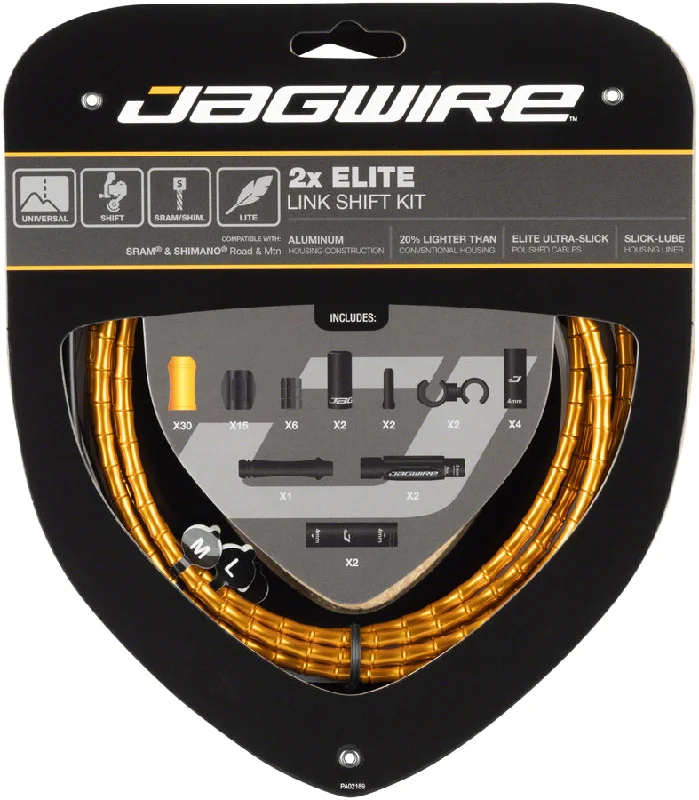 bicycle pump kit-Jagwire 2x Elite Link Shift Cable Kit SRAM/Shimano Polished Ultra-Slick Cables Gold