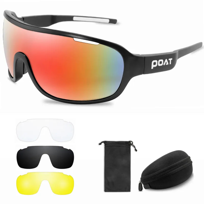 bicycle club kit-POAT 4 Lens Cycling Glasses UV400 Outdoor Sports Eyewear Fashion Bike Bicycle Sunglasses Mtb Goggles with Case