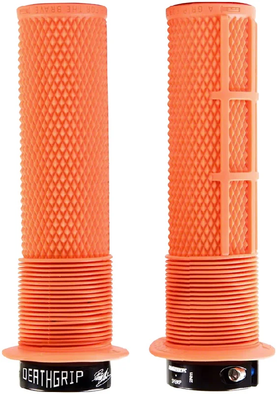 bicycle seatpost offset-DMR DeathGrip Flanged Grips - Thick Lock-On Orange