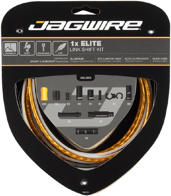 bicycle stem kit-Jagwire 1x Elite Link Shift Cable Kit SRAM/Shimano Polished Ultra-Slick Cable Gold