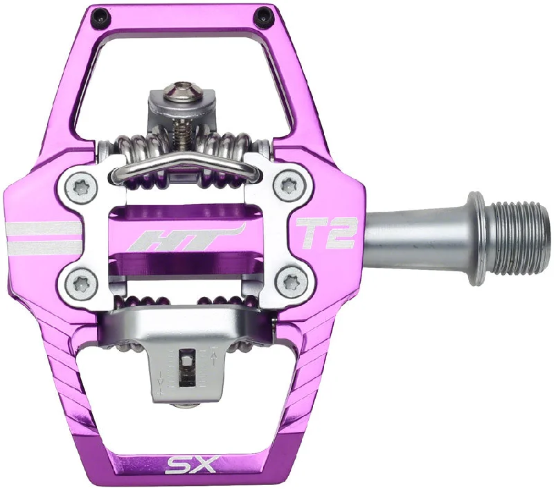 bicycle valve kit-HT Components T2-SX Pedals - Dual Sided Clipless Platform Aluminum 9/16" Purple