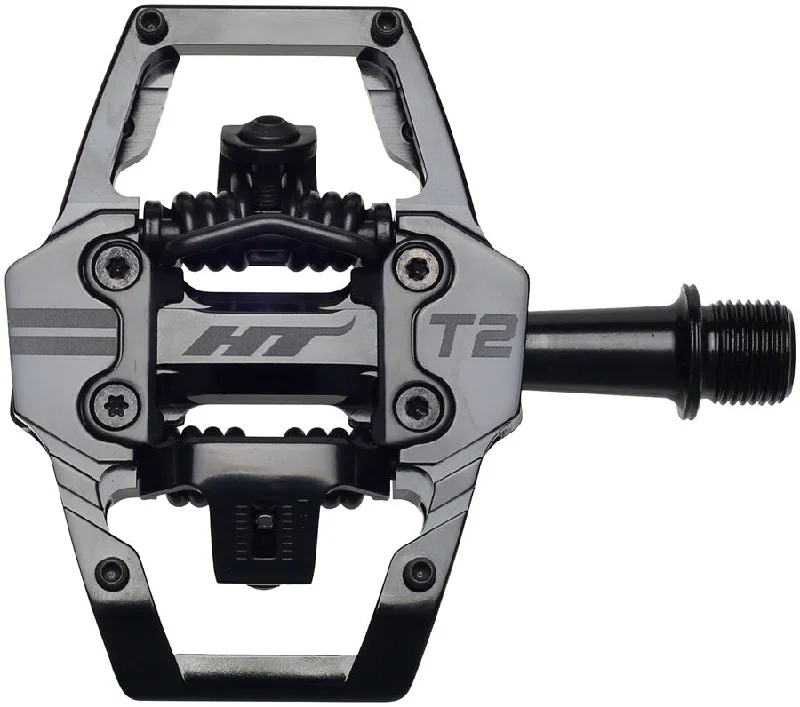 bicycle aluminum kit-HT Components T2 Pedals - Dual Sided Clipless Platform Aluminum 9/16" Stealth BLK