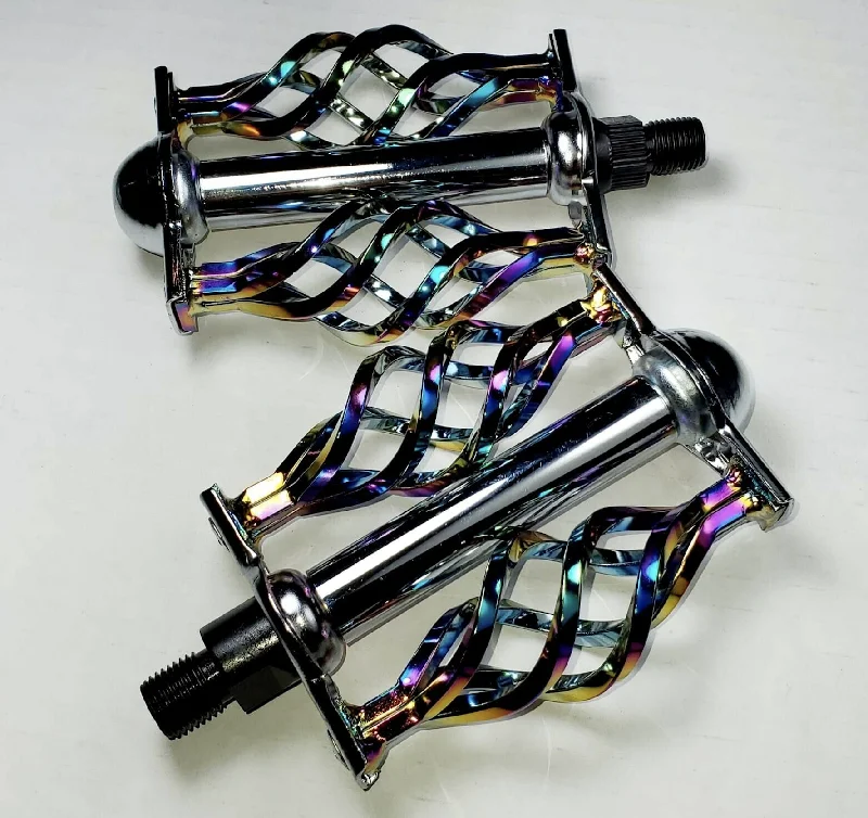 bicycle handlebar bend-Cage Pedals 1/2" Neo Chrome Lowrider, Beach Cruiser, Chopper Bike