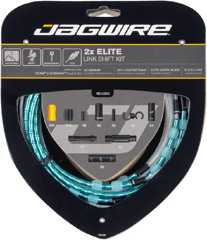 bicycle track kit-Jagwire 2x Elite Link Shift Cable Kit - SRAM/Shimano Polished Ultra-Slick Cables Ltd. Celeste