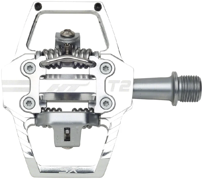 bicycle shoe kit-HT Components T2-SX Pedals - Dual Sided Clipless Platform Aluminum 9/16" Silver