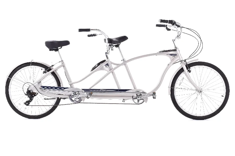 bicycle seatpost collar-NEW DEMO Schwinn Tango Tandem Beach Cruiser 26" Wheels Aluminum Frame Silver