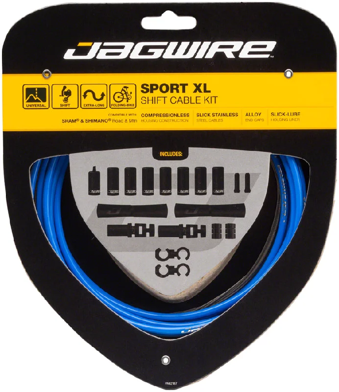 bicycle handlebar drop-Jagwire Sport XL Shift Cable Kit SRAM/Shimano Blue