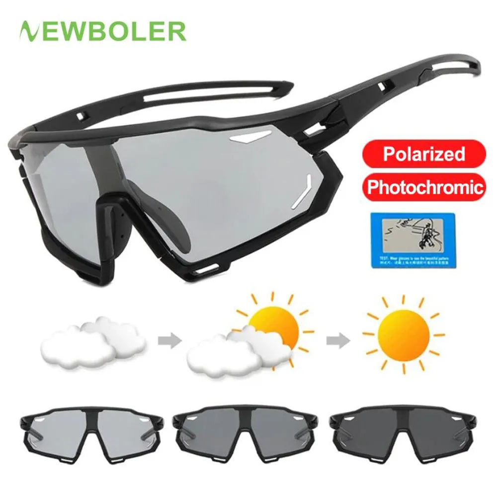 bicycle handlebar kit-NEWBOLER Photochromic Cycling Glasses Men's and Women's Polarized Bike Eyewear UV400 Sports Sunglasses MTB Bicycle Road Goggles