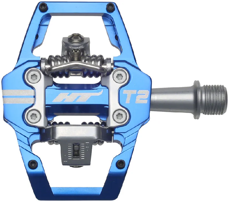 bicycle electric kit-HT Components T2 Pedals - Dual Sided Clipless Platform Aluminum 9/16" Royal Blue