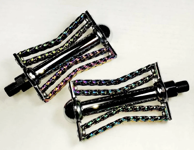 bicycle pedal cage-Double Square Twisted Butterfly Pedals 1/2" Neo Chrome Lowrider, Beach Cruiser, Chopper Bike