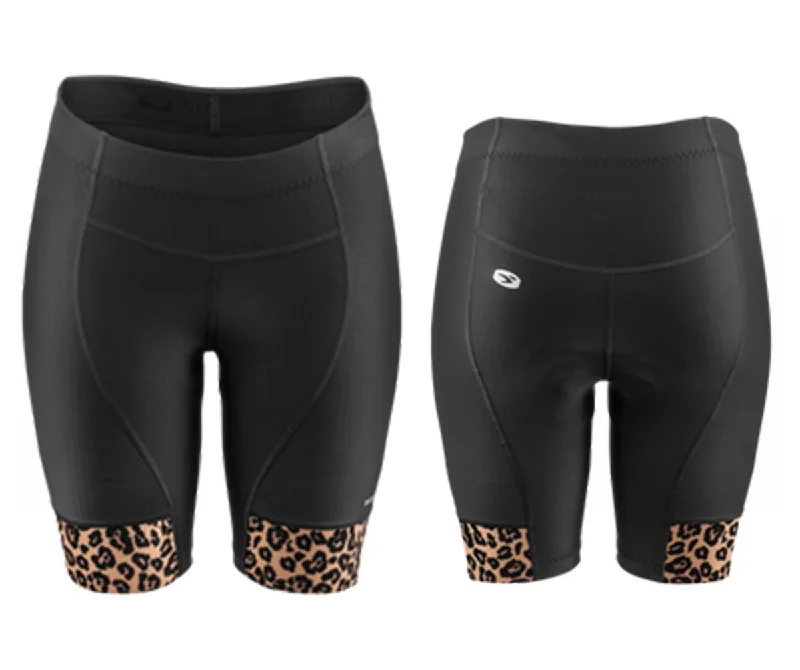 bicycle knee kit-Sugoi Evolution Print Lycra Short - Womens - Black-Leopard