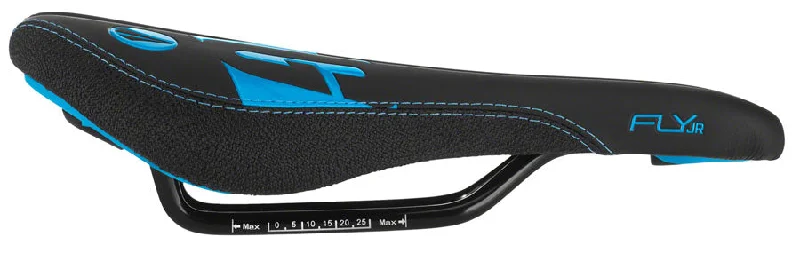 bicycle gear cluster-SDG Fly Jr Saddle Steel Rails - Blk/Cyan