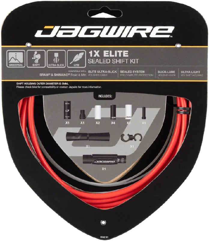 bicycle parts kit-Jagwire 1x Elite Sealed Shift Cable Kit - SRAM/Shimano Polished Ultra-Slick Cables Red