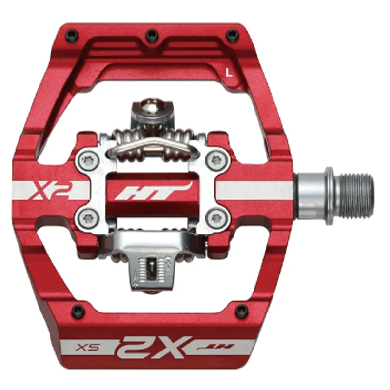 bicycle gear indexing-HT Pedals X2-SX Clipless Platform Pedals CrMo - Red