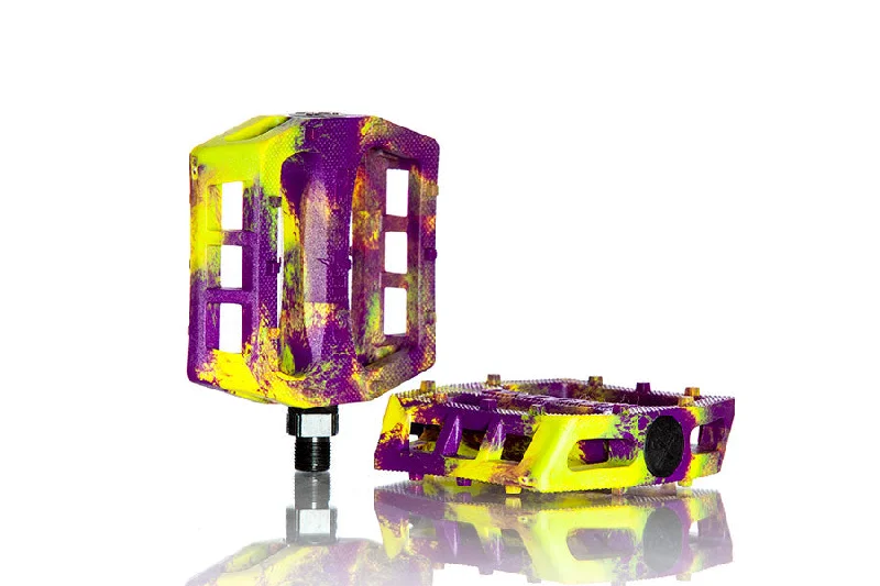 bicycle endurance seat-Demolition Parts Trooper Plastic Pedal Purple/Yellow Marble